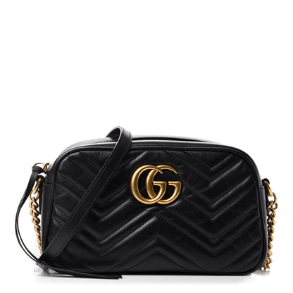 Gucci Calfskin Matelasse Small GG Marmont Chain Shoulder Bag Black 1 of 12
