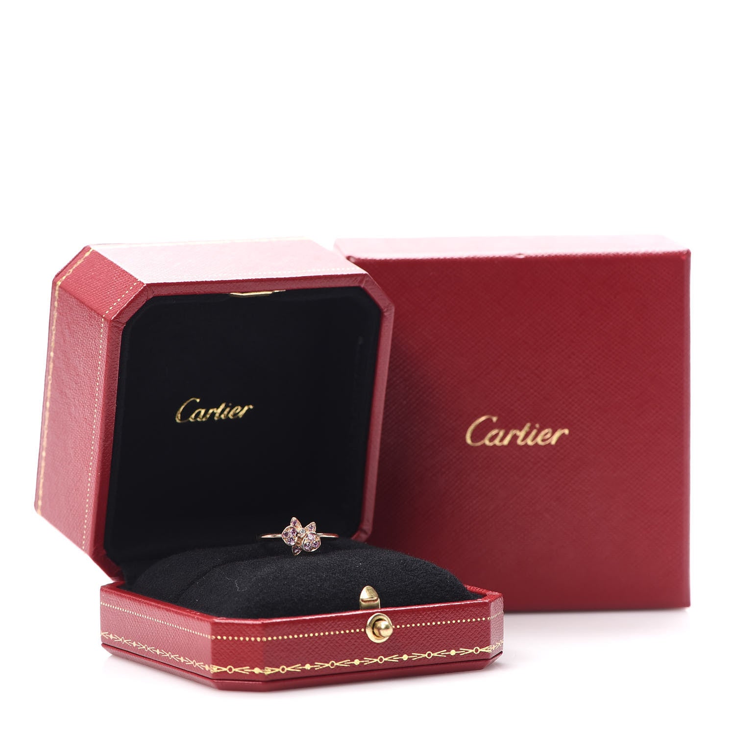 Cartier 18K Pink Gold Diamond Pink Sapphire Caresse D'Orchidees Par Ring 50 5.25 7 of 7
