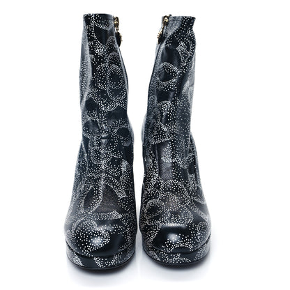 Chanel Calfskin Camellia Printed Ankle Boots 38 Black White 2 of 10