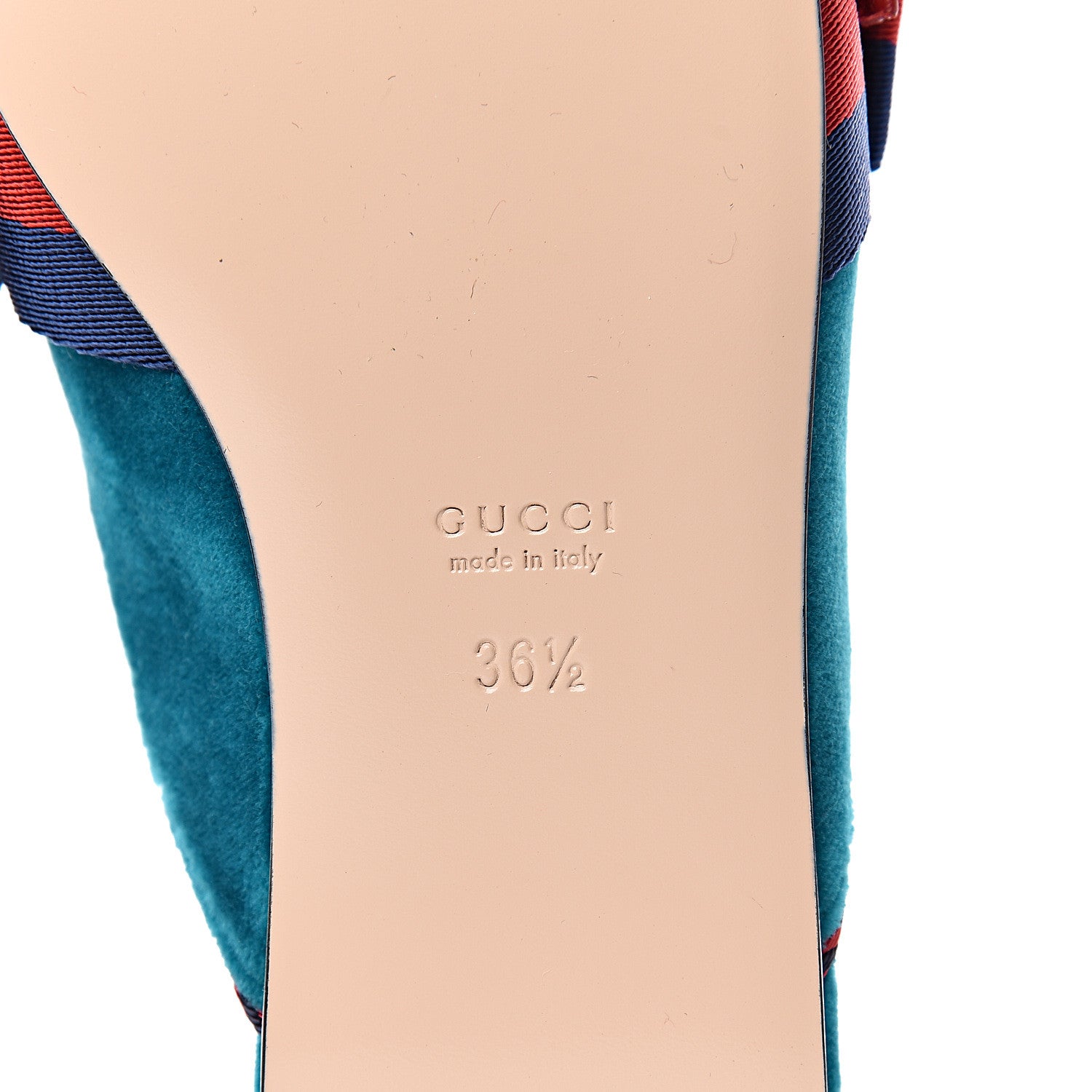 Gucci Softy Velvet Sylvie Bow Slippers 36.5 Pavone 6 of 8