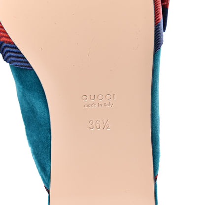Gucci Softy Velvet Sylvie Bow Slippers 36.5 Pavone 6 of 8