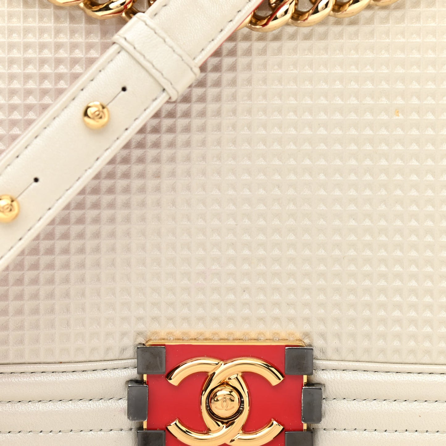 Lambskin Embossed New Medium Boy Cube Flap White