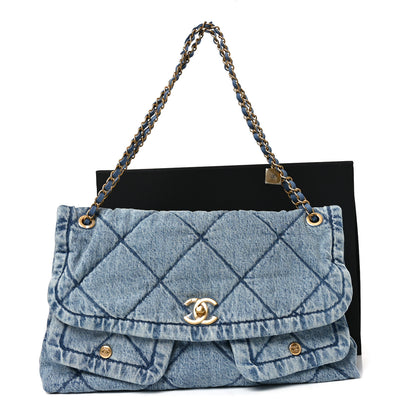 Chanel Washed Denim Quilted Maxi Flap Bag Blue 11 of 11
