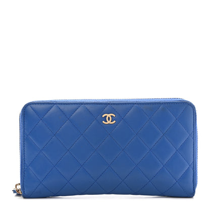 Chanel Lambskin Quilted Large Zip Around Organizer Wallet Blue 1 of 10