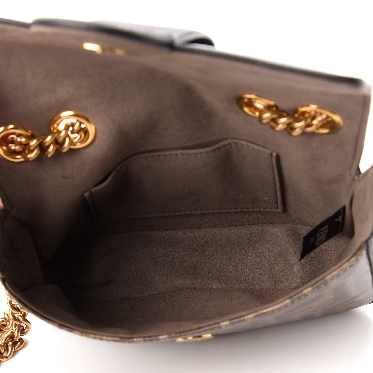 Fendi Glazed Fabric Vitello Century FF 1974 Stamp Patch Mini Double F Crossbody Bag Mogano Panna Black 5 of 12