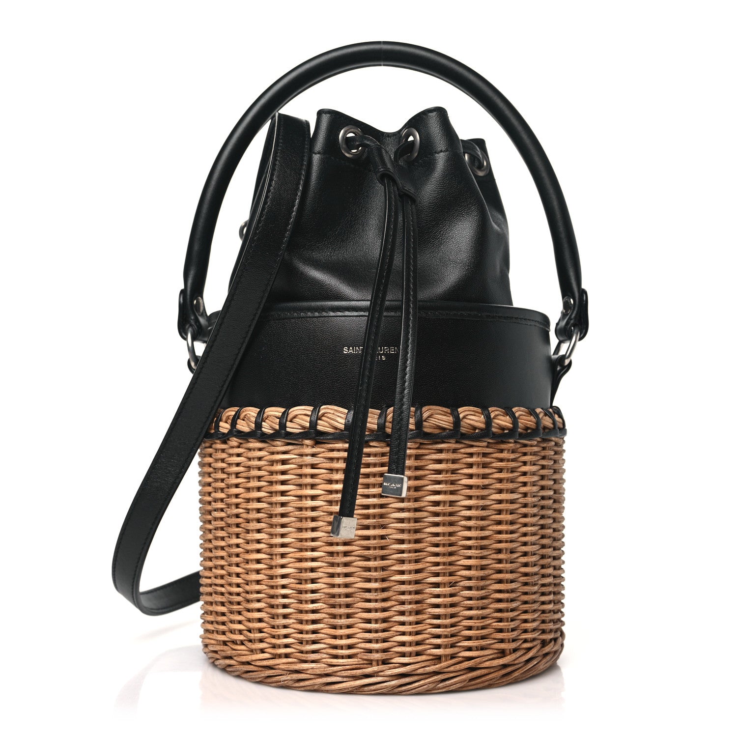 Saint Laurent Calfskin Wicker Small Bahia Bucket Bag Black 1 of 10
