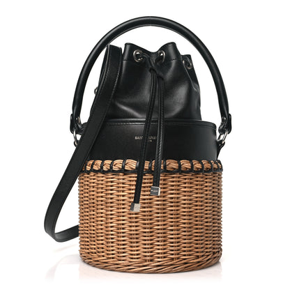 Saint Laurent Calfskin Wicker Small Bahia Bucket Bag Black 1 of 10