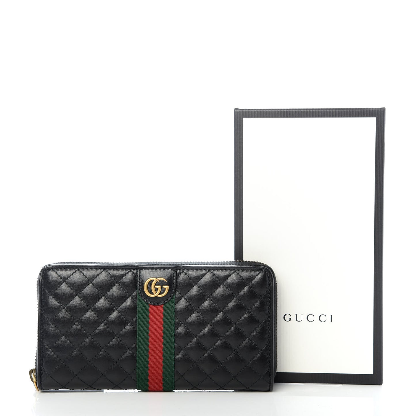 Calfskin Web Trapuntata GG Zip Around Wallet Black