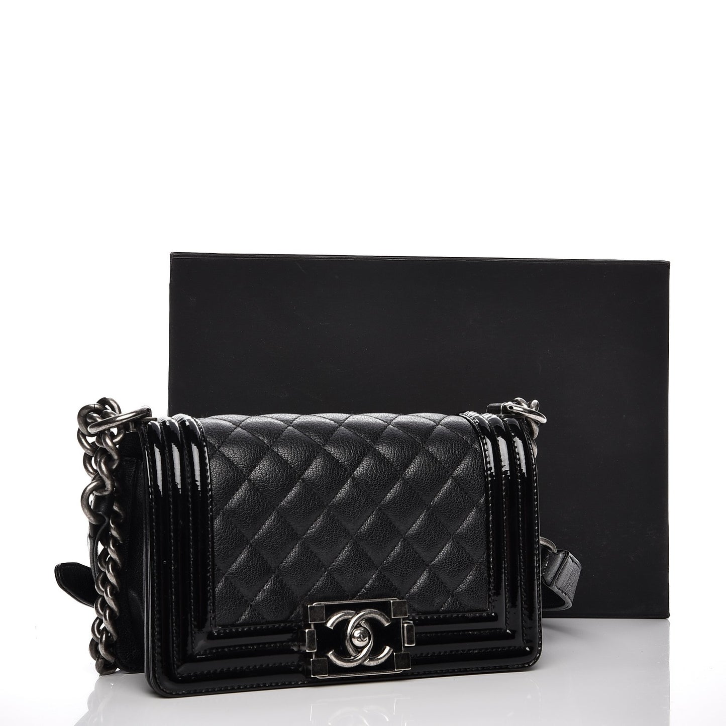 Goatskin Quilted Patent Small Duo Boy Flap Black