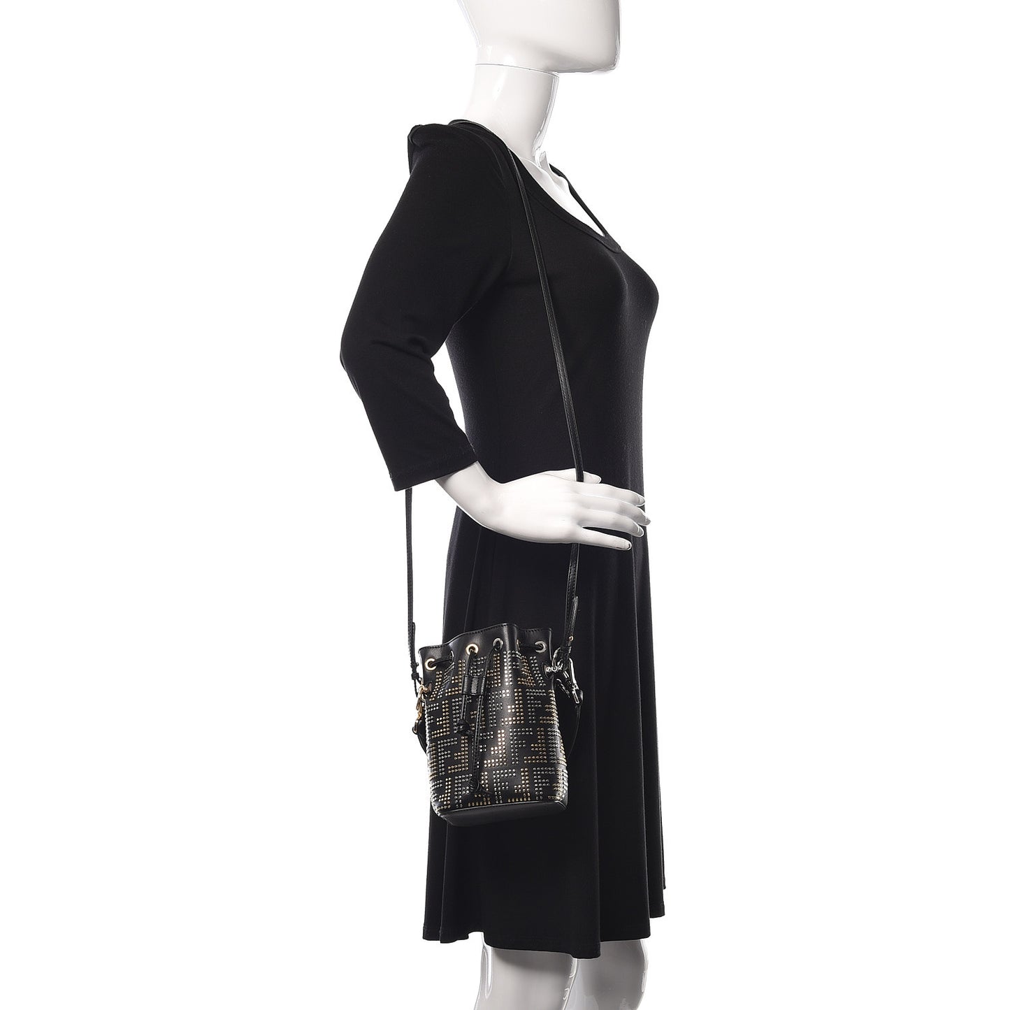 Vitello Liberty F is Fendi FF Studded Mini Mon Tresor Bucket Bag Black