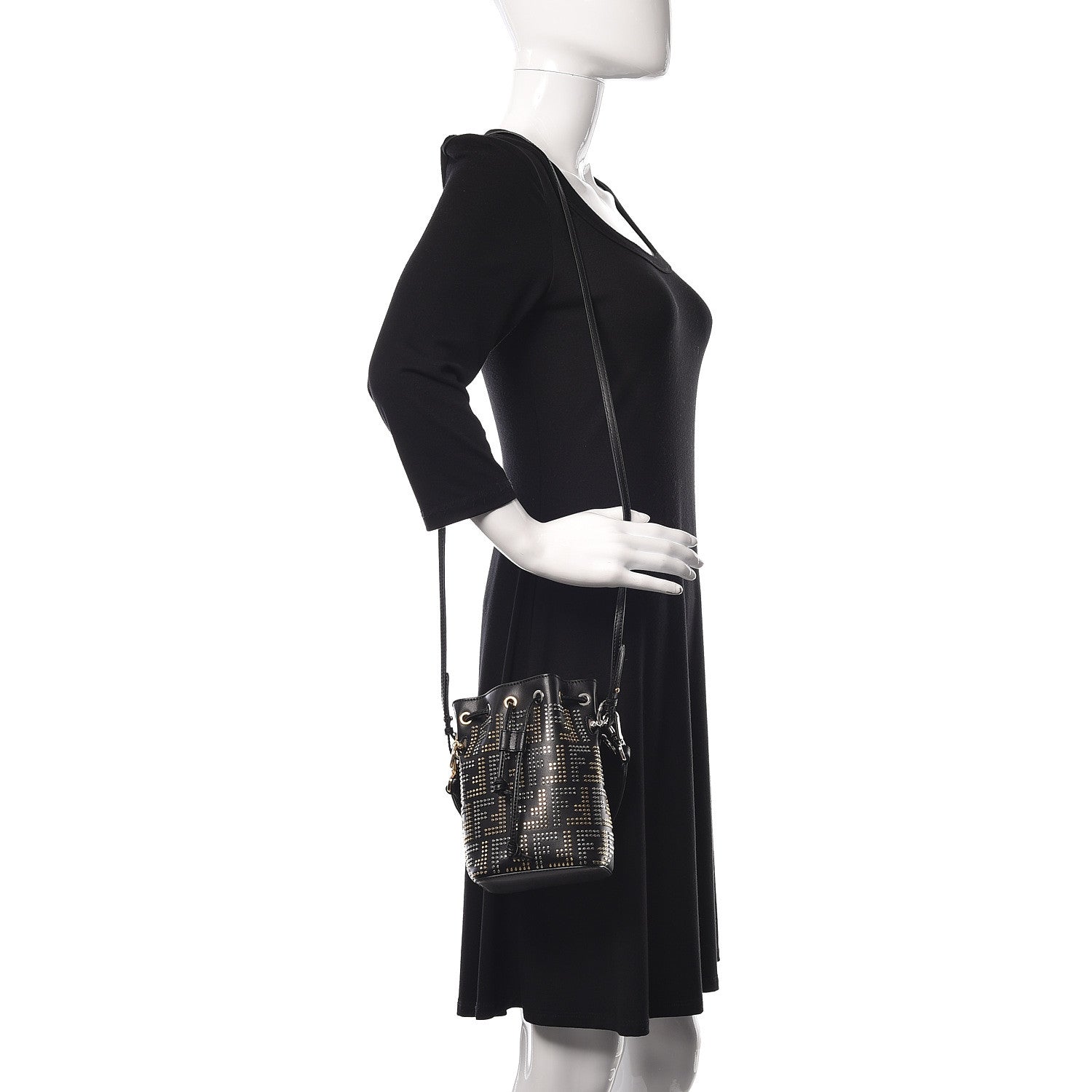 Fendi Vitello Liberty F is Fendi FF Studded Mini Mon Tresor Bucket Bag Black 2 of 9