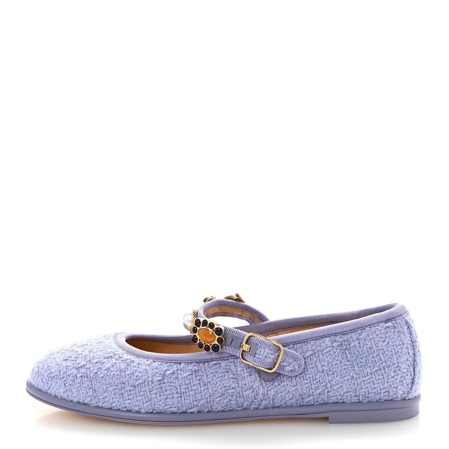 Chanel Wool Tweed Patent Mary Jane Flats 37.5 Lilac 1 of 11