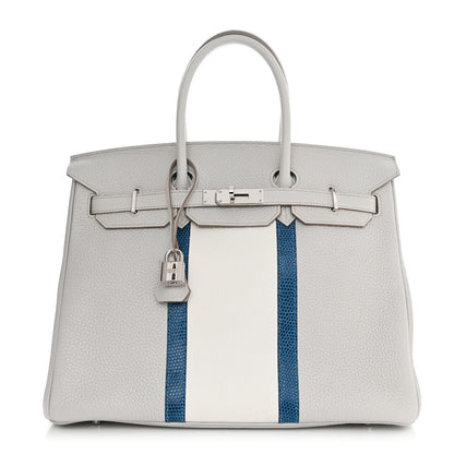 Hermes Taurillon Clemence Lizard Club Birkin 35 Gris Perle White Mykonos 1 of 11