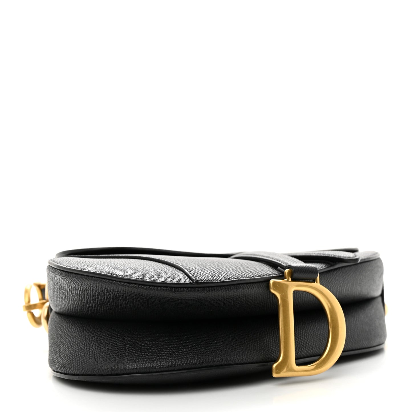 Grained Calfskin Saddle Bag With Strap Black