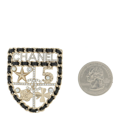 Chanel Lambskin Pearl Strass Sergeant Chanel Shield Brooch Gold 2 of 6