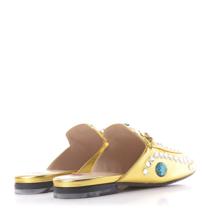 Gucci Metallic Nappa Crystal Womens Princetown Slippers 35.5 Gold 4 of 11