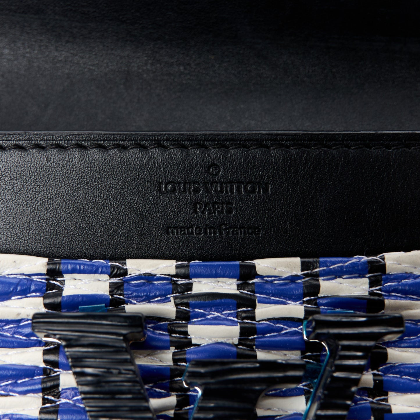 Calfskin Epi Smock Louise MM Chain Clutch Blue White Black