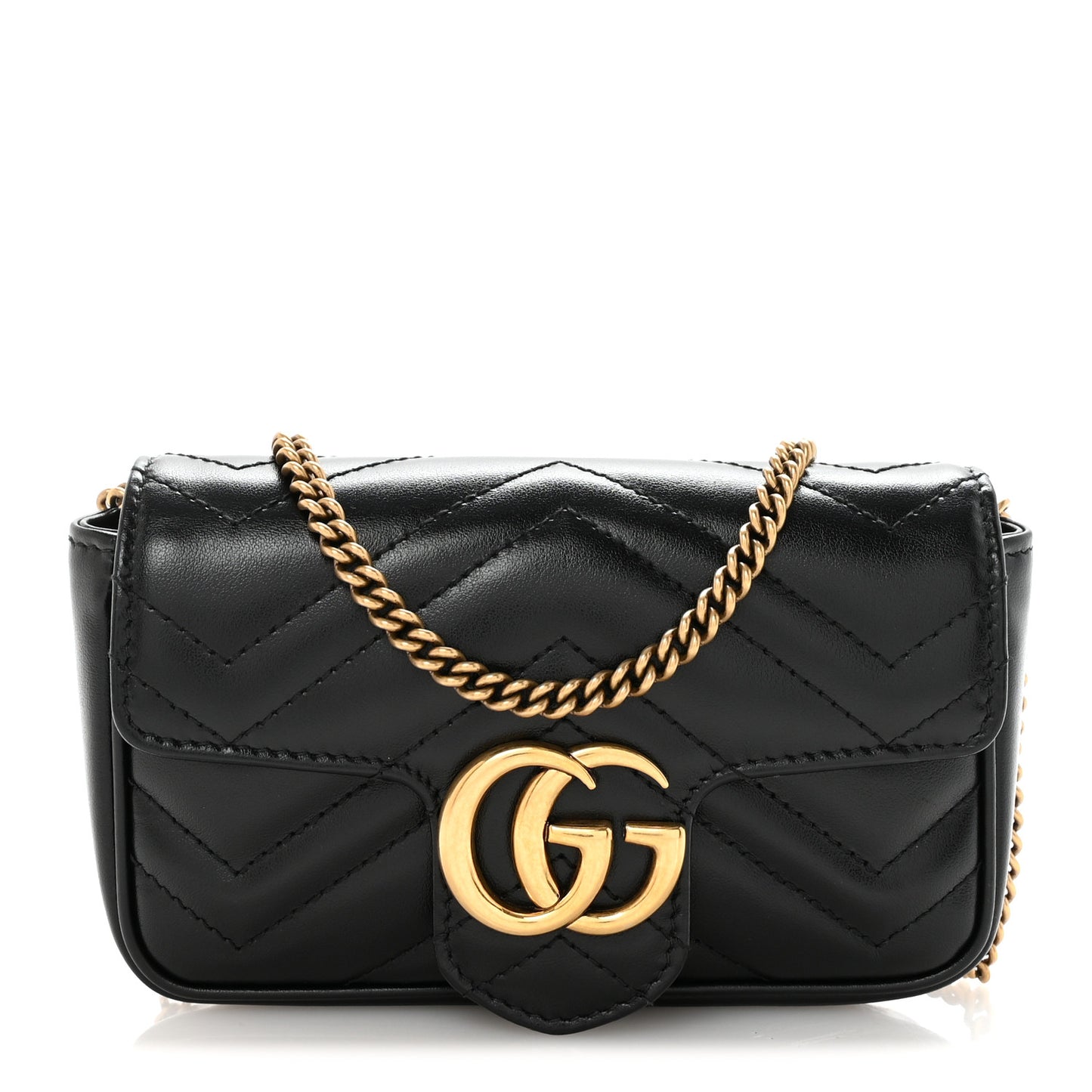 Calfskin Matelasse Super Mini GG Marmont Shoulder Bag Black