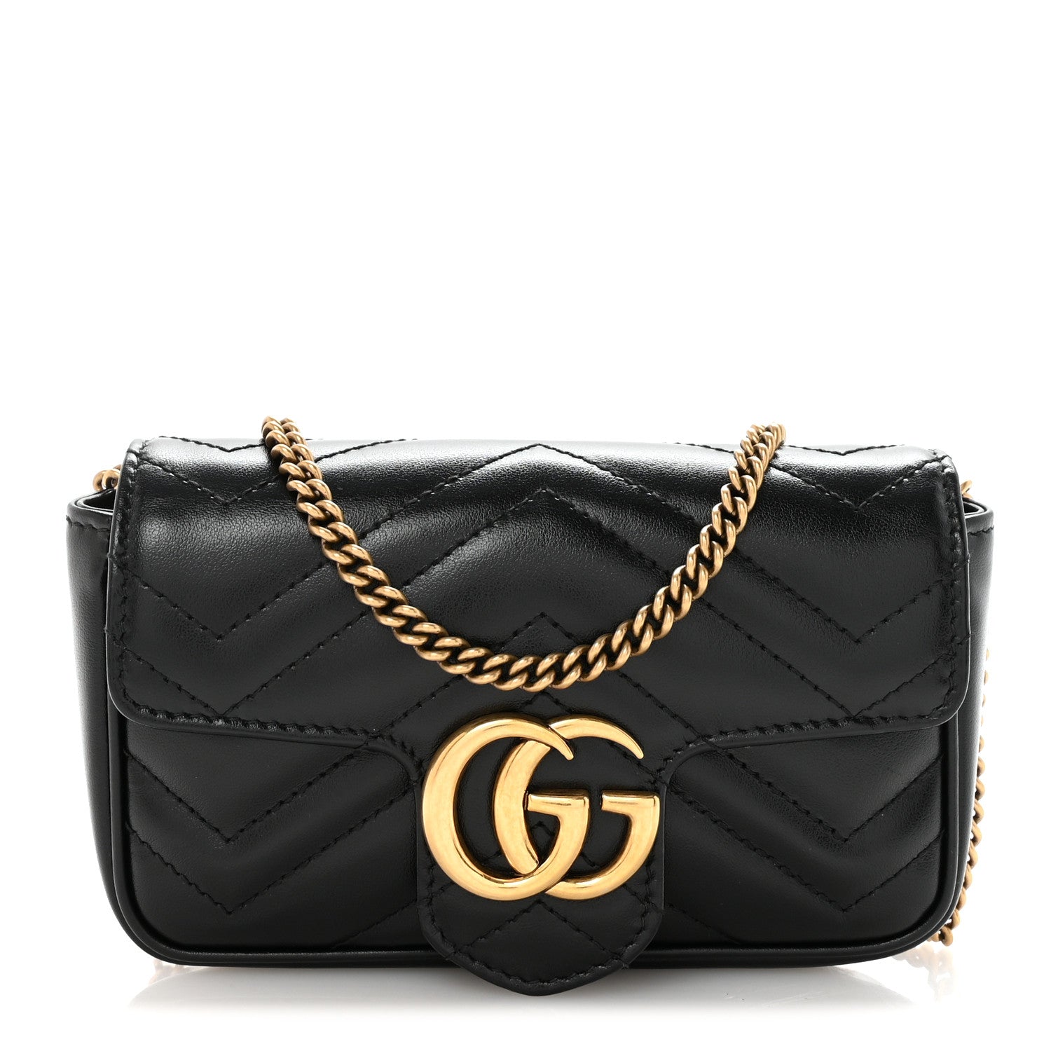 Gucci Calfskin Matelasse Super Mini GG Marmont Shoulder Bag Black 1 of 11