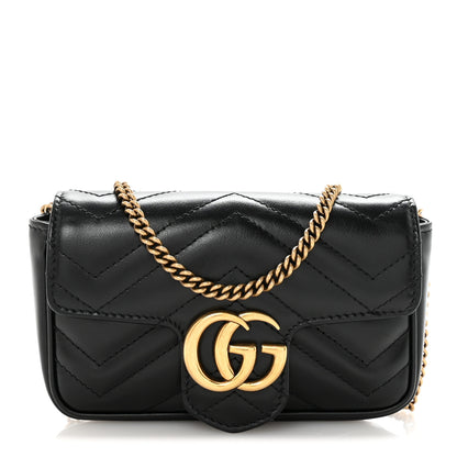 Gucci Calfskin Matelasse Super Mini GG Marmont Shoulder Bag Black 1 of 11