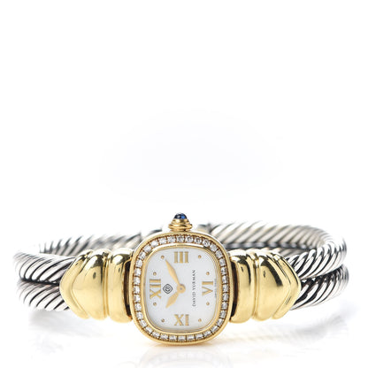 David Yurman Sterling Silver 18K Yellow Gold Diamond Bezel Mother of Pearl 21mm Classic Cable Quartz Watch 2 of 6