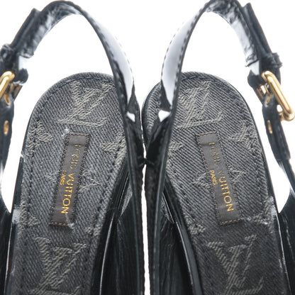 Louis Vuitton Denim Patent Espadrille Wedges 37.5 Black 6 of 7