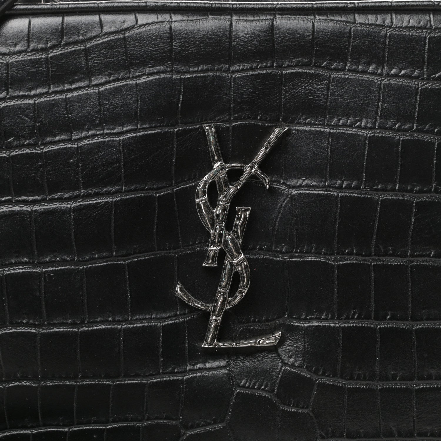 Saint Laurent Calfskin Crocodile Embossed Monogram Lou Camera Bag Black 9 of 9