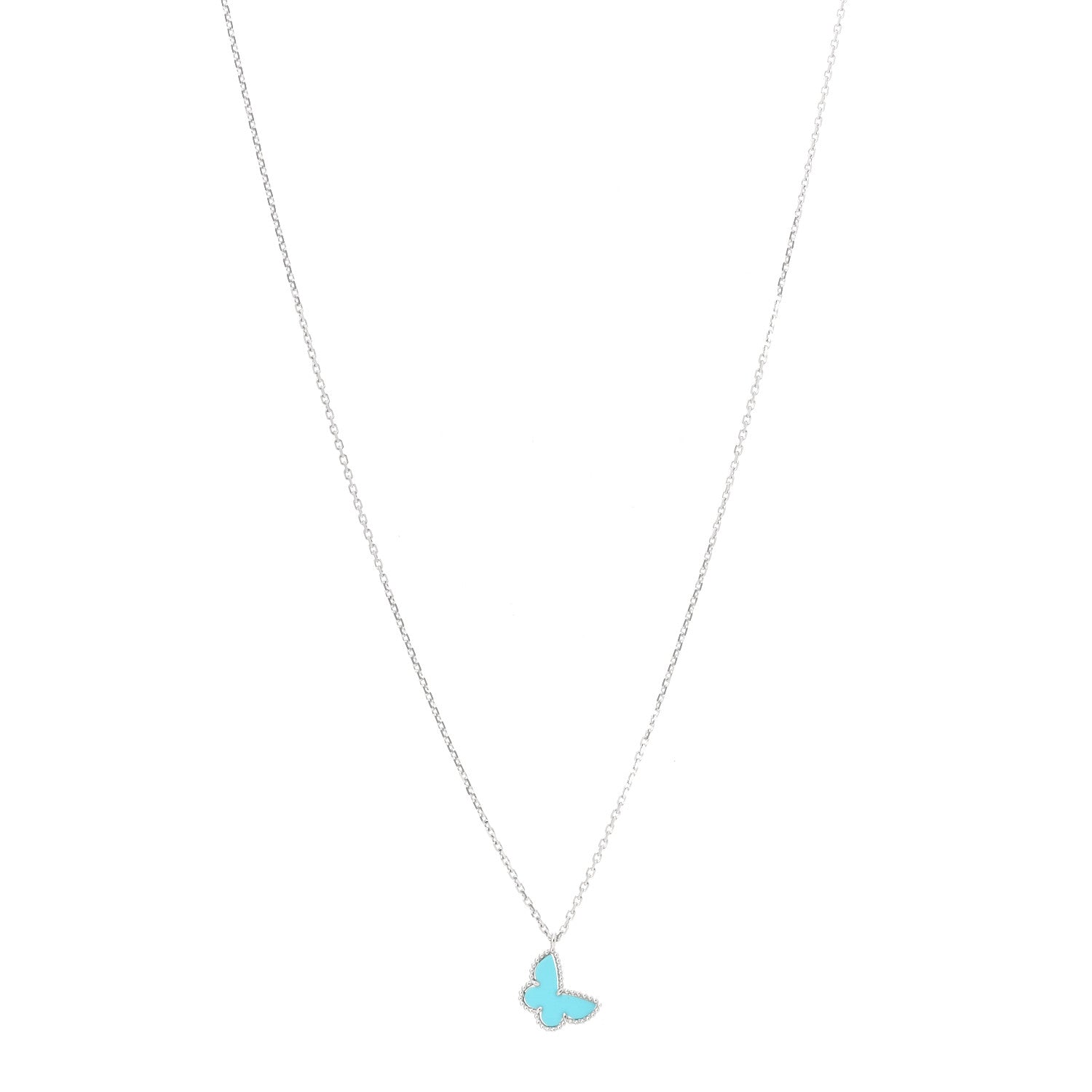 Van Cleef & Arpels 18K White Gold Turquoise Sweet Alhambra Butterfly Pendant Necklace 1 of 7