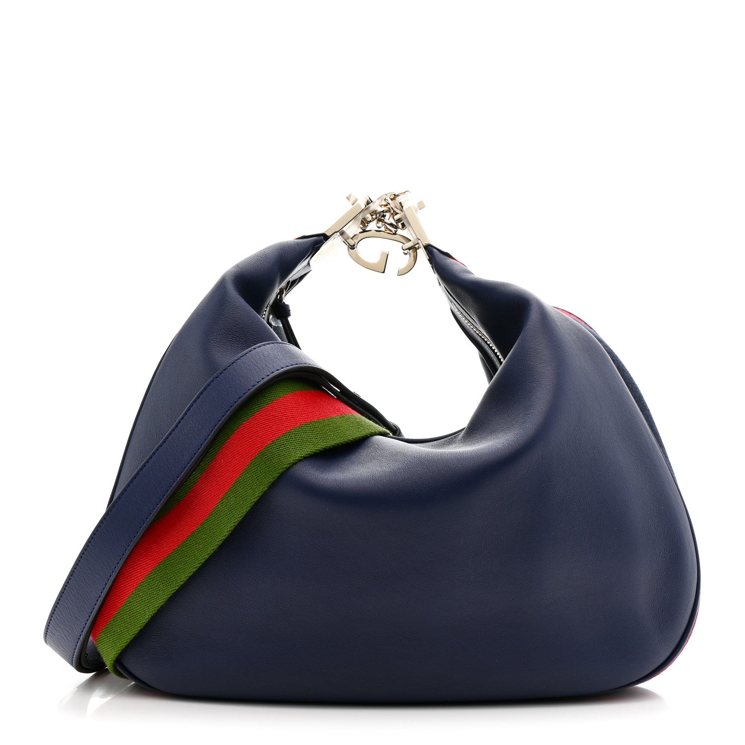 Gucci Aria Calfskin Web Large Attache Shoulder Bag Navy 1 of 10