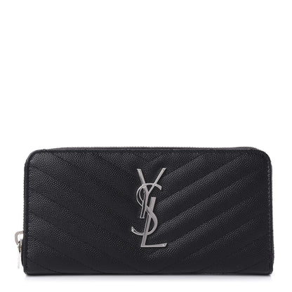 Saint Laurent Grain De Poudre Matelasse Chevron Monogram Zip Around Wallet Black 1 of 7