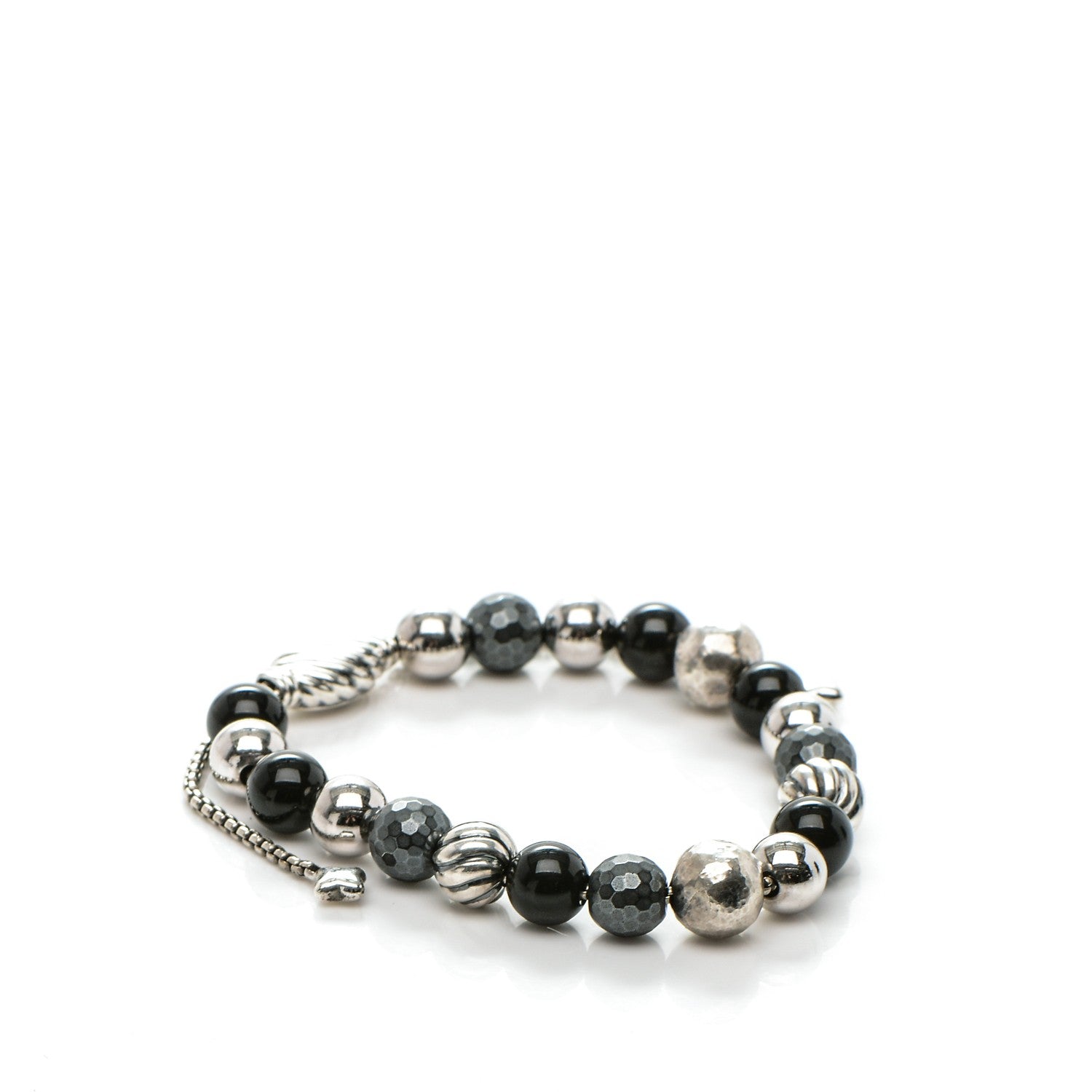 David Yurman Sterling Silver Black Onyx Hematine 8mm Elements Bead Bracelet 3 of 4