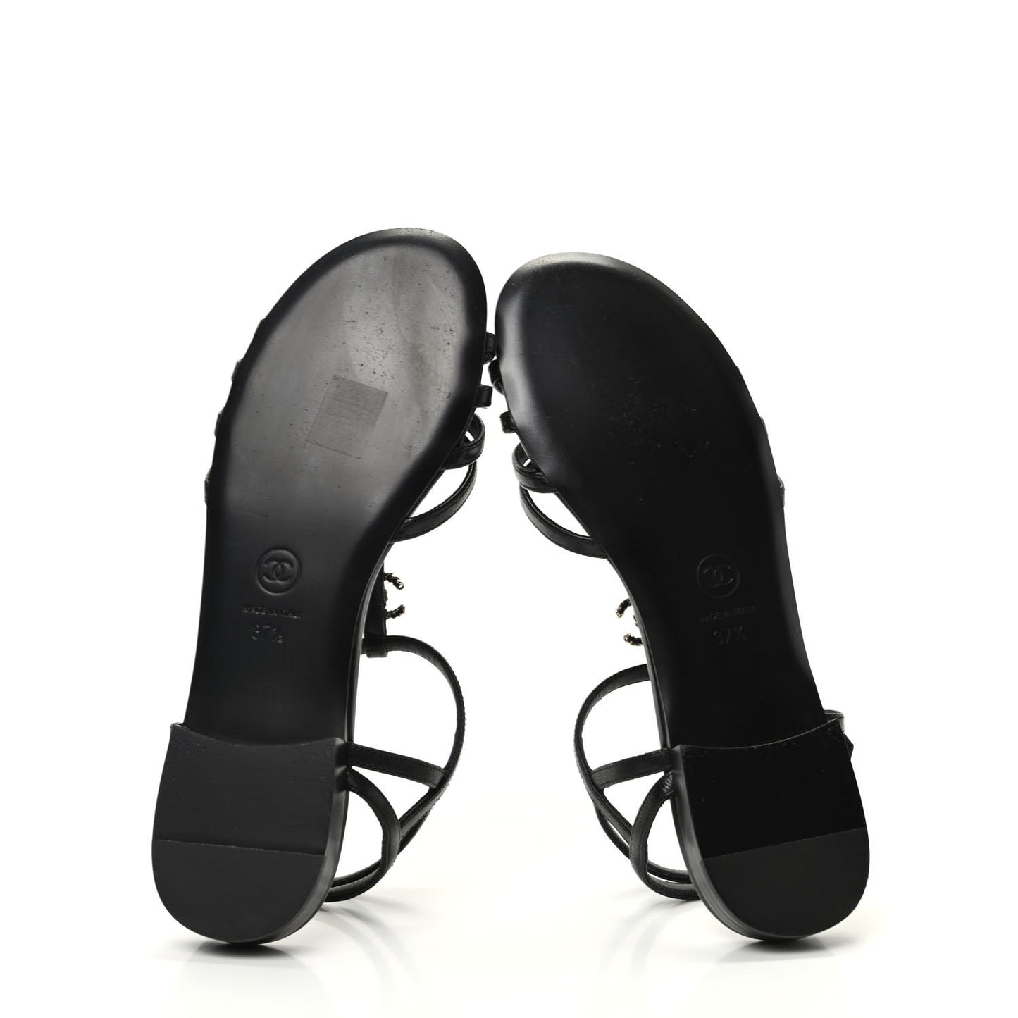 Calfskin CC Chain Sandals 37.5 Black