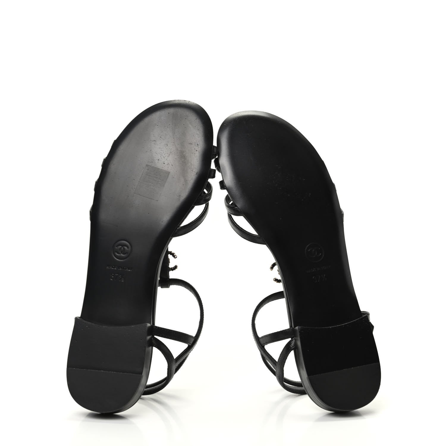 Chanel Calfskin CC Chain Sandals 37.5 Black 5 of 8