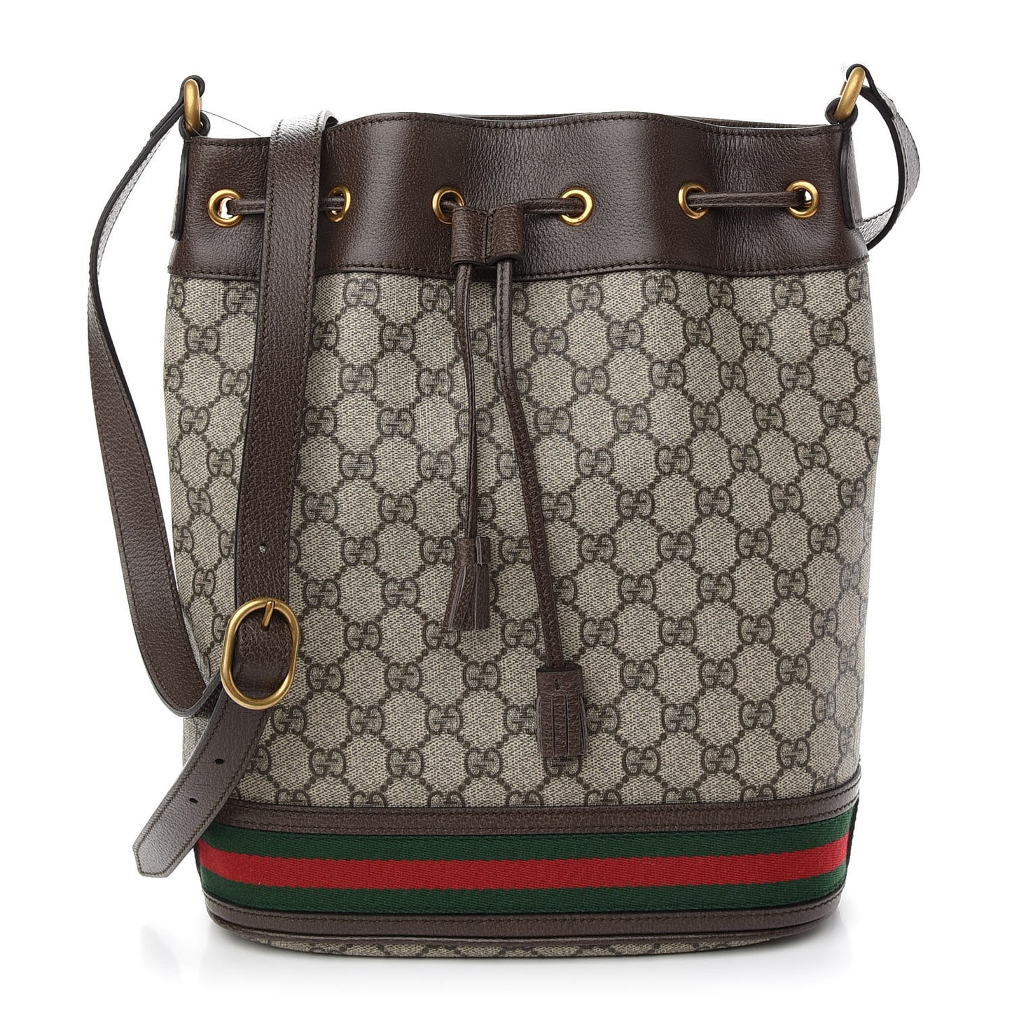 GG Supreme Monogram Web Ophidia Bucket Bag Brown