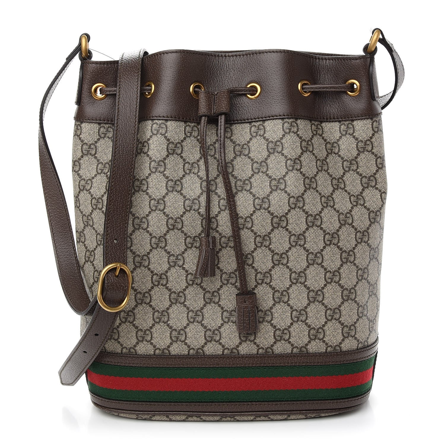 Gucci GG Supreme Monogram Web Ophidia Bucket Bag Brown 1 of 9