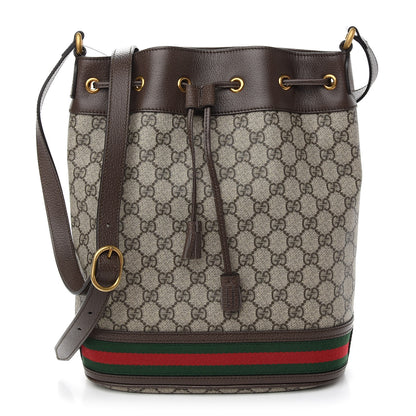 Gucci GG Supreme Monogram Web Ophidia Bucket Bag Brown 1 of 9