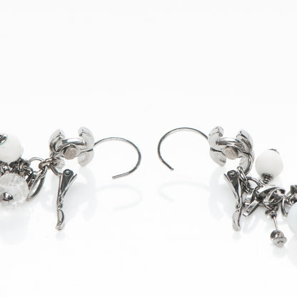 Chanel Enamel Beaded CC Drop Earrings White Silver 3 of 5