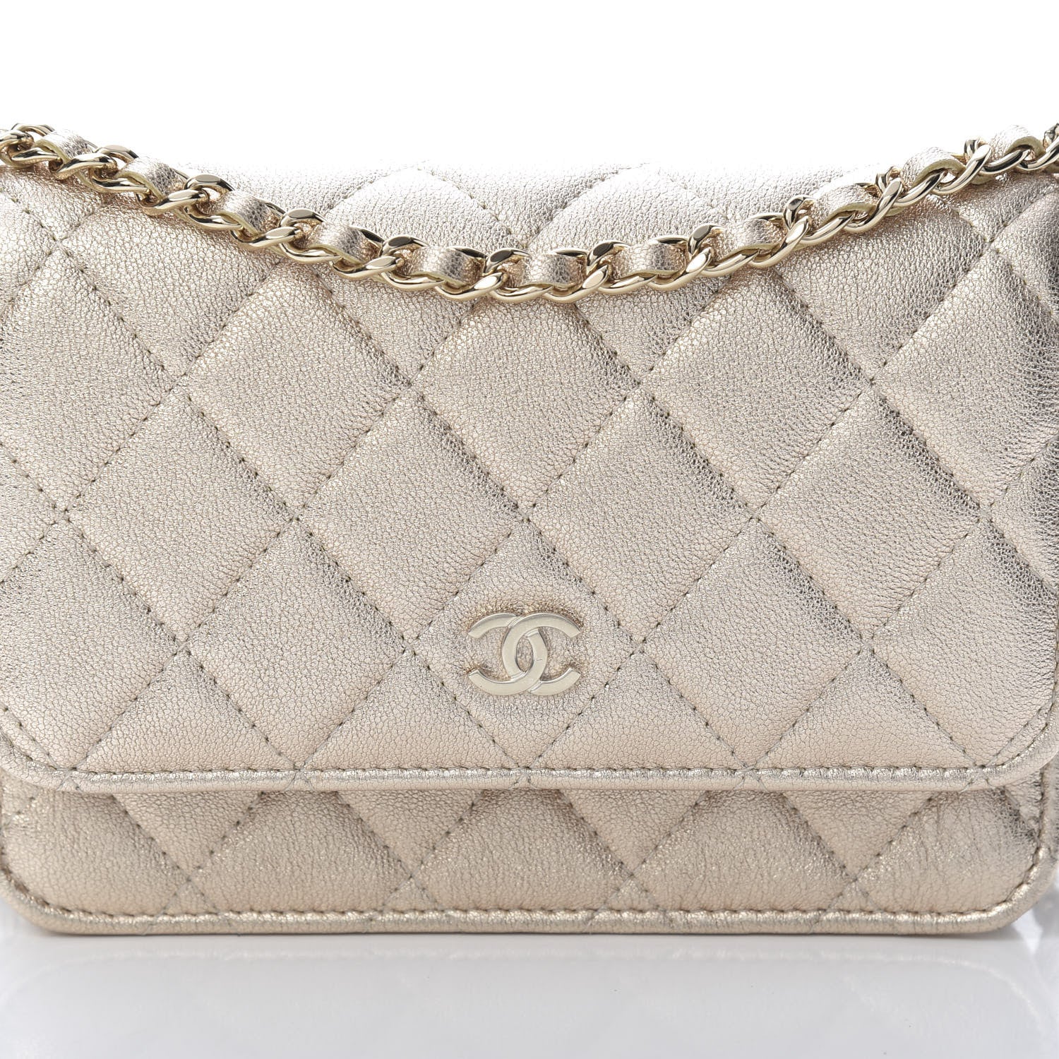 Chanel Metallic Lambskin Quilted Mini Wallet On Chain WOC Gold 7 of 11