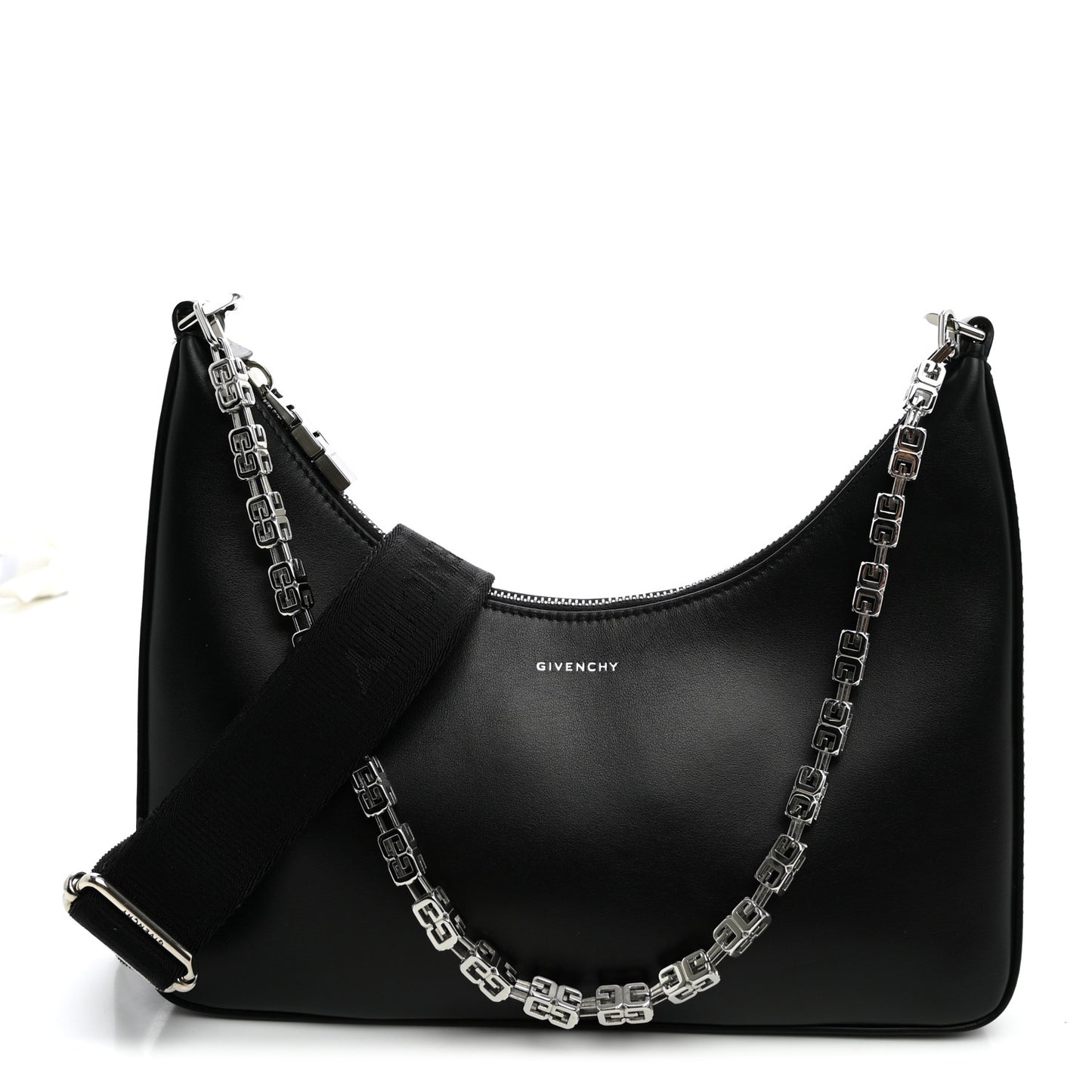 Smooth Calfskin Small Moon Cut Out Shoulder Bag Black