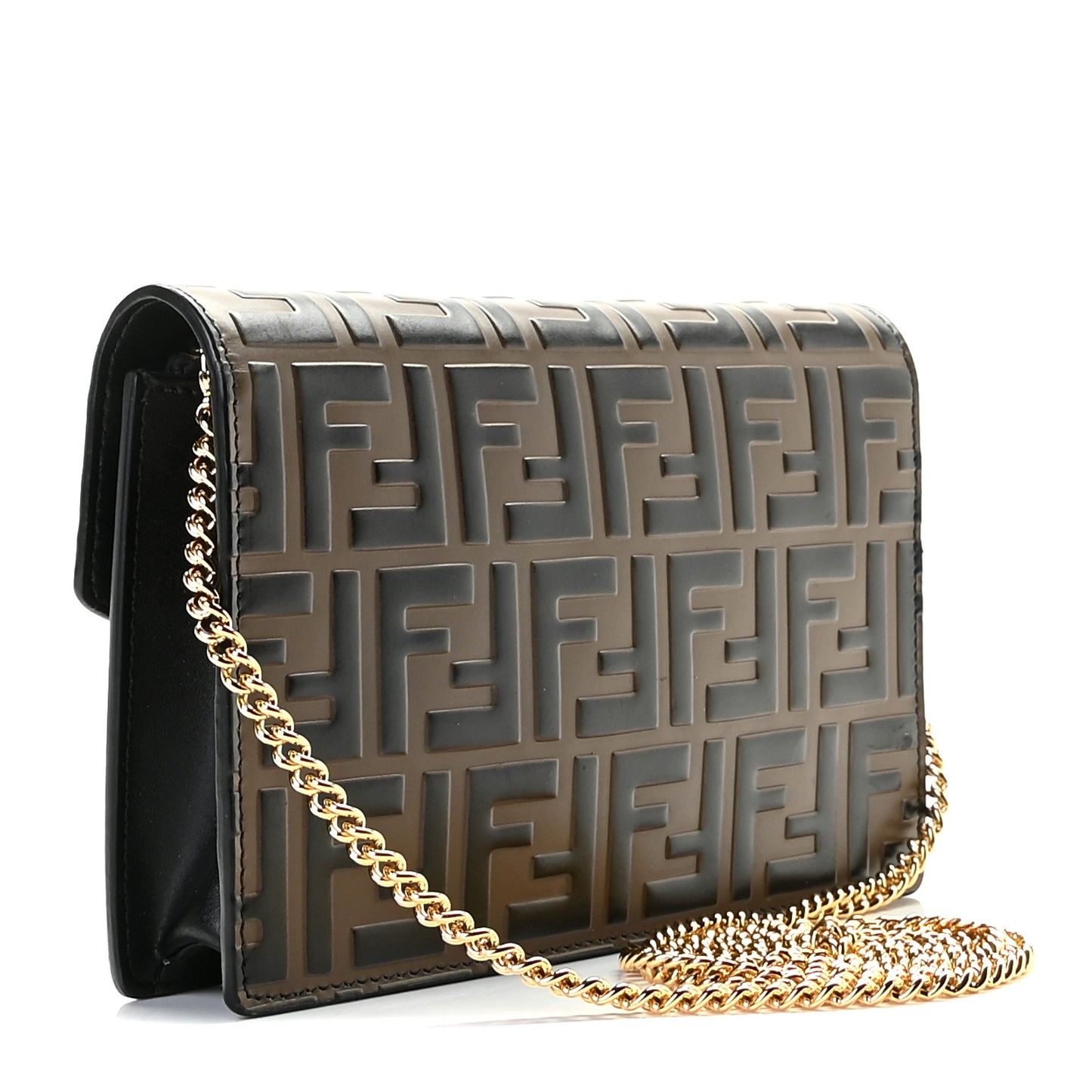 Vitello Liberty F is Fendi Bi-Color FF 1974 Embossed Medium Envelope Wallet On Chain Black Maya