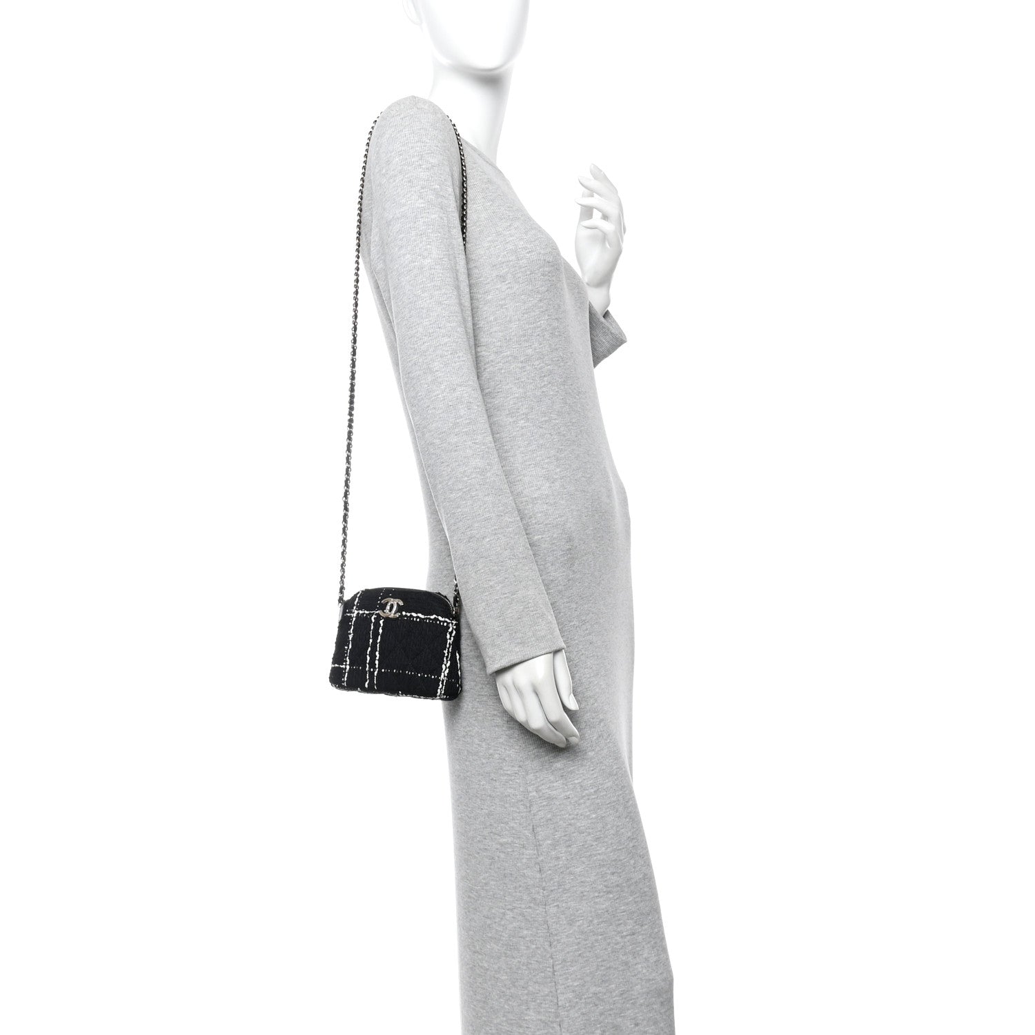 Chanel Tweed Quilted Mini Clutch With Chain Black White 4 of 31