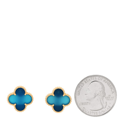 Van Cleef & Arpels 18K Yellow Gold Blue Agate Vintage Alhambra Earrings 2 of 5