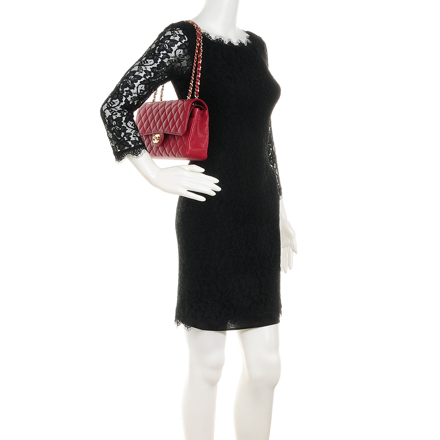 Caviar Medium Double Flap Red