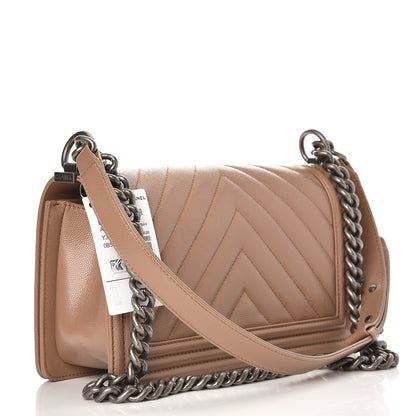 Chanel Caviar Chevron Quilted Medium Boy Flap Dark Beige 3 of 8