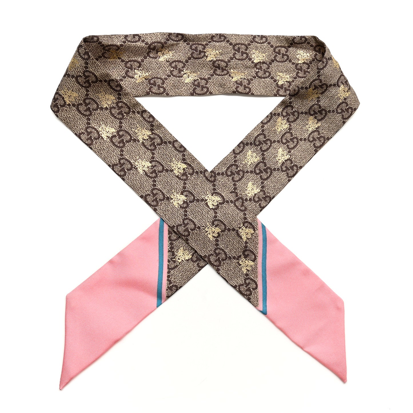 Silk Twill GG Monogram GG Bee Neck Bow Scarf Roseate Sky Blue