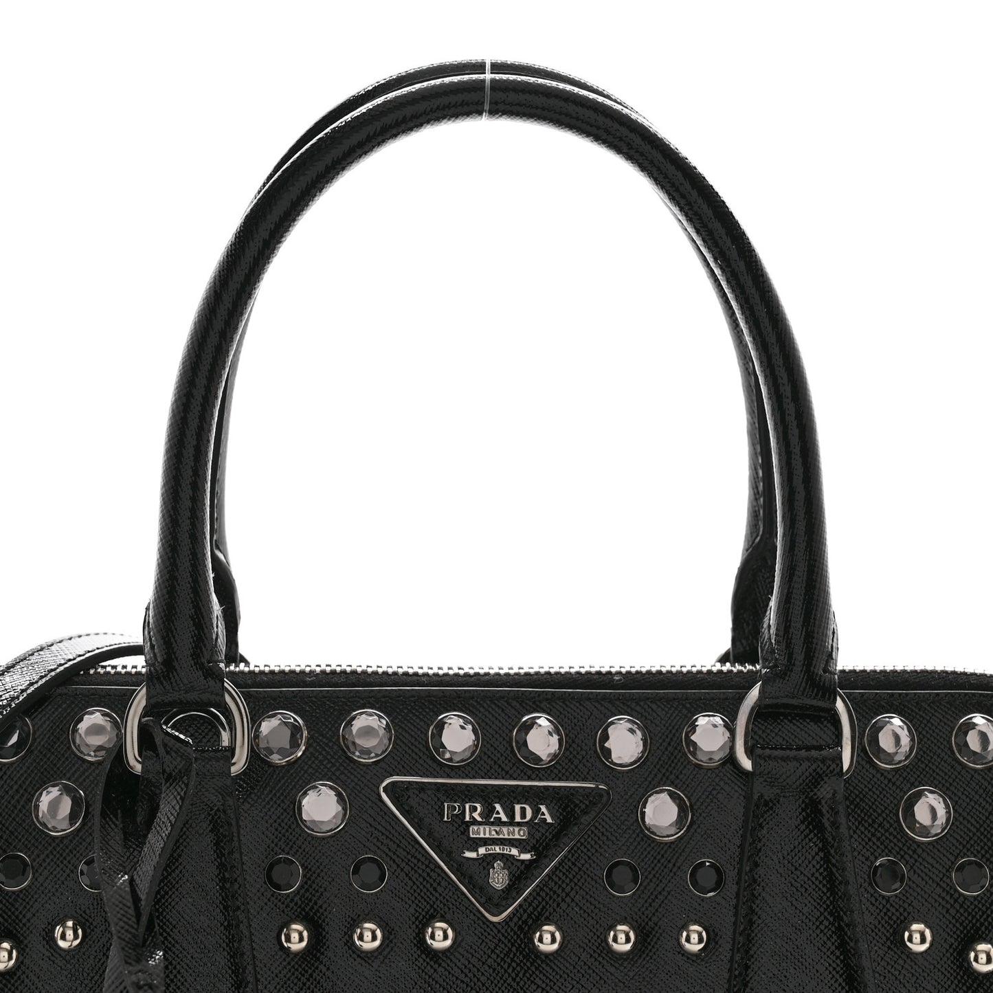Saffiano Vernice Small Crystal Pyramid Bag Black
