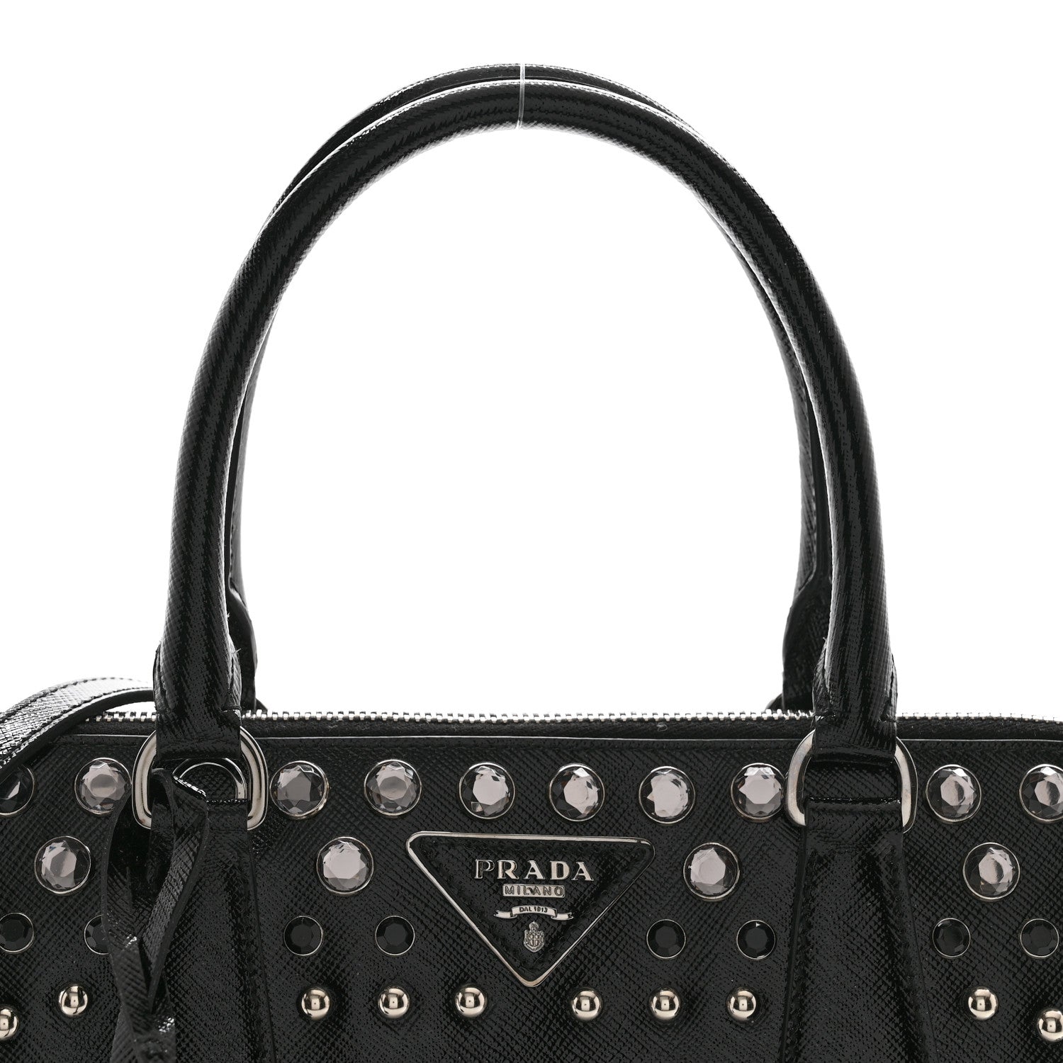 Prada Saffiano Vernice Small Crystal Pyramid Bag Black 5 of 9