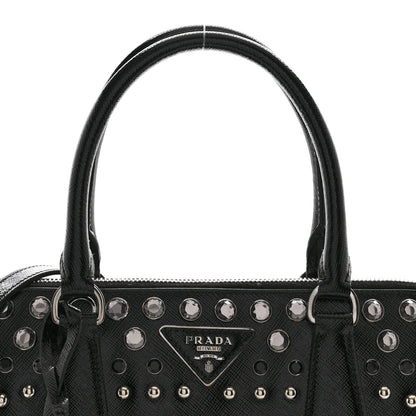 Prada Saffiano Vernice Small Crystal Pyramid Bag Black 5 of 9