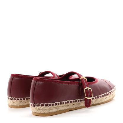 Chanel Lambskin Jute Mary Jane Flats 38 Burgundy 5 of 11