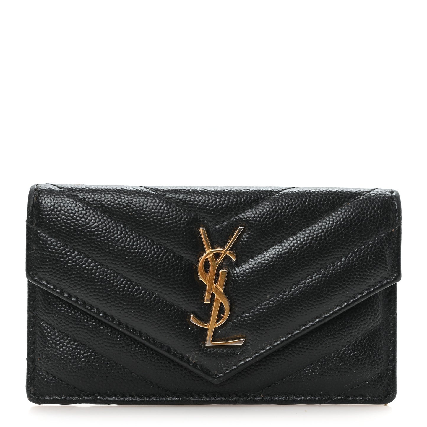 Grain De Poudre Matelasse Chevron Monogram Compact Wallet Black